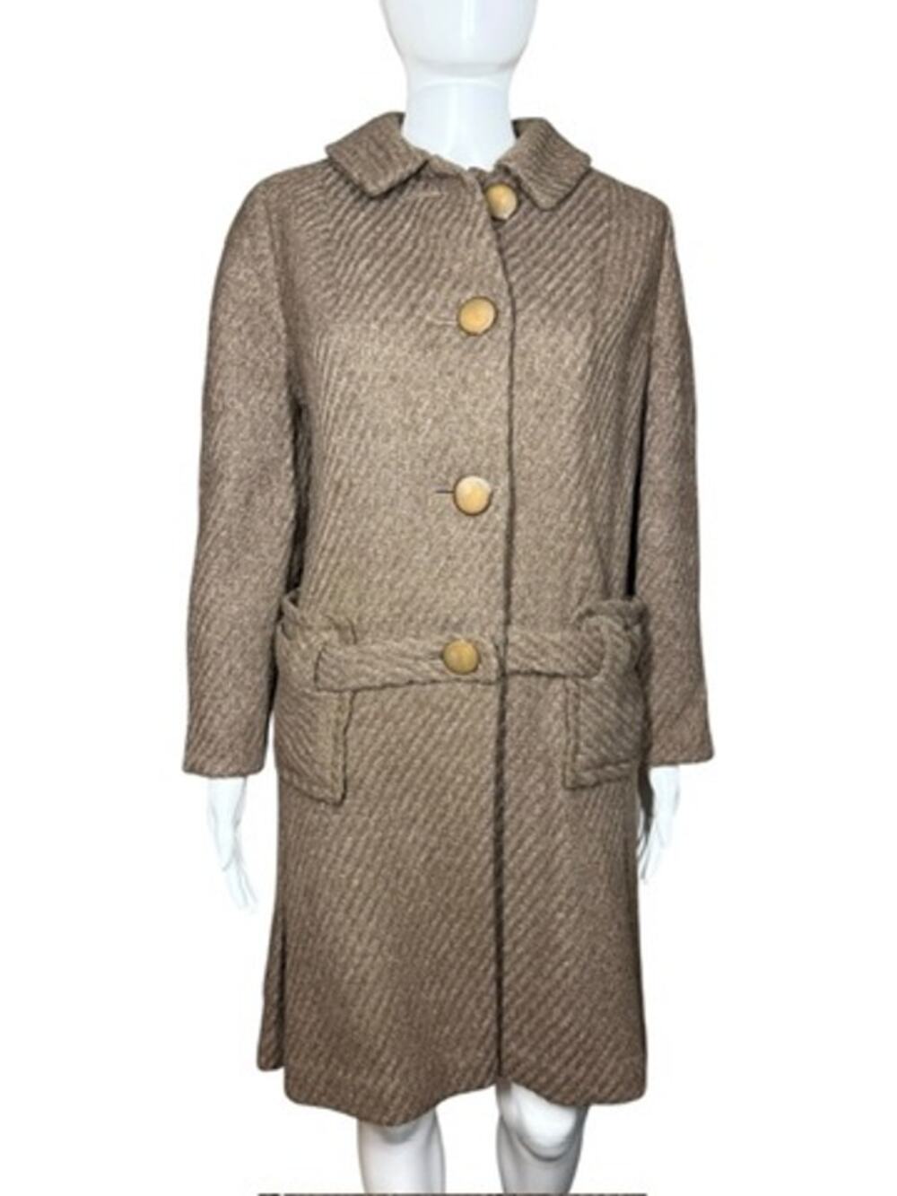 Boyd's Westminster Jr Vintage 1960s Wool Herringbone Pleated Brown Coat XS